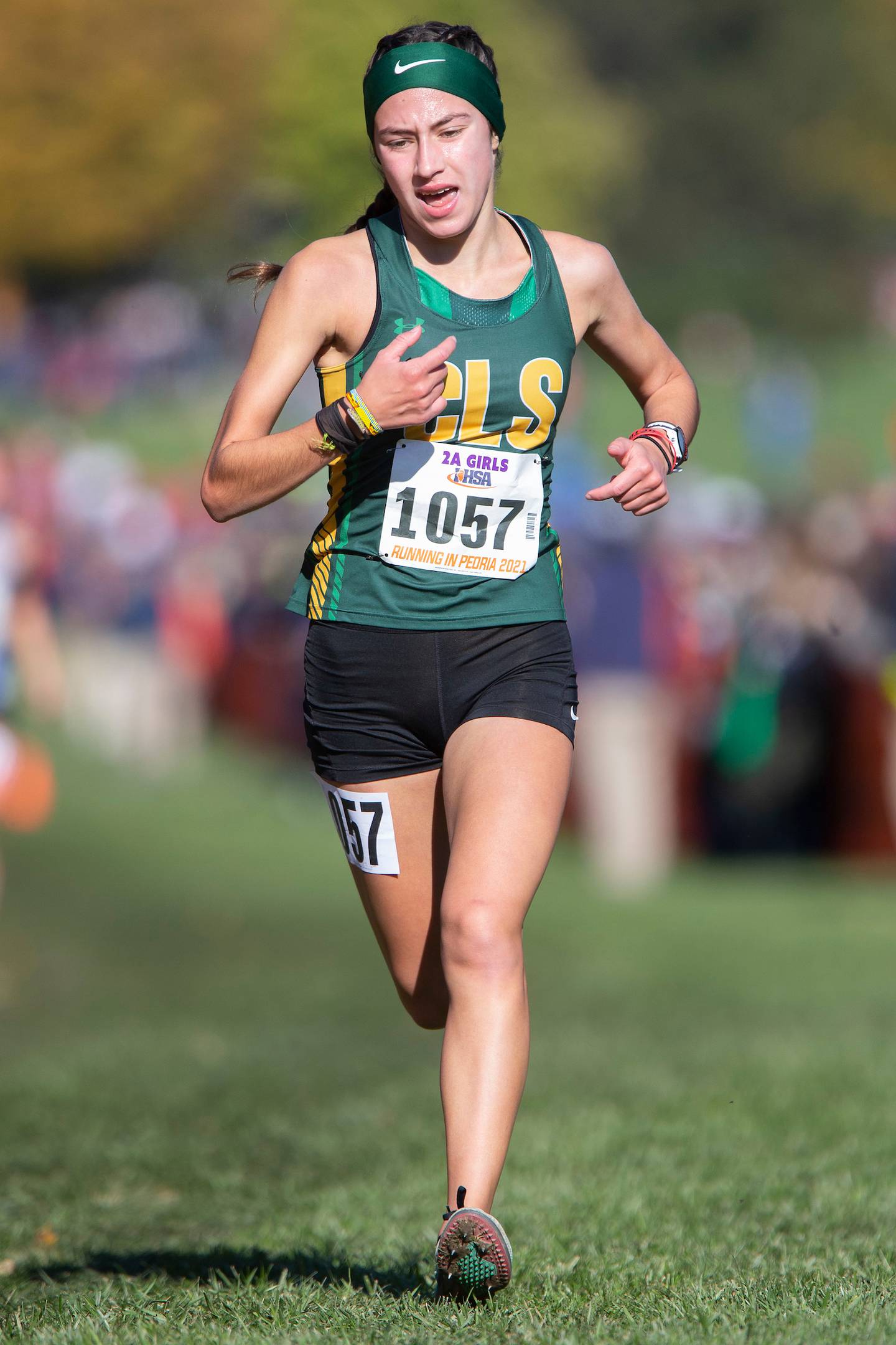 Crystal Lake South's Isabella Gonzalez competes during the Class 2A IHSA Girls Cross Country State Finals.