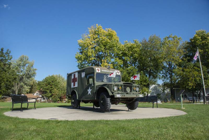 The property at 421 N. Lincoln is directly behind the ambulance artifact at Veterans Park in Dixon.