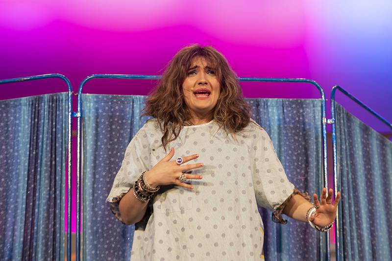 Dixon High School junior Aly Krueger, playing the part of Mrs. Wormwood, rehearses a scene in DHS’s “Matilda” Tuesday, April 15, 2026. Show dates will be April 17 and 18 at 7pm and April 19 at 2pm. Performances will be held at the James A. Wiltz Auditorium on the campus of DHS.