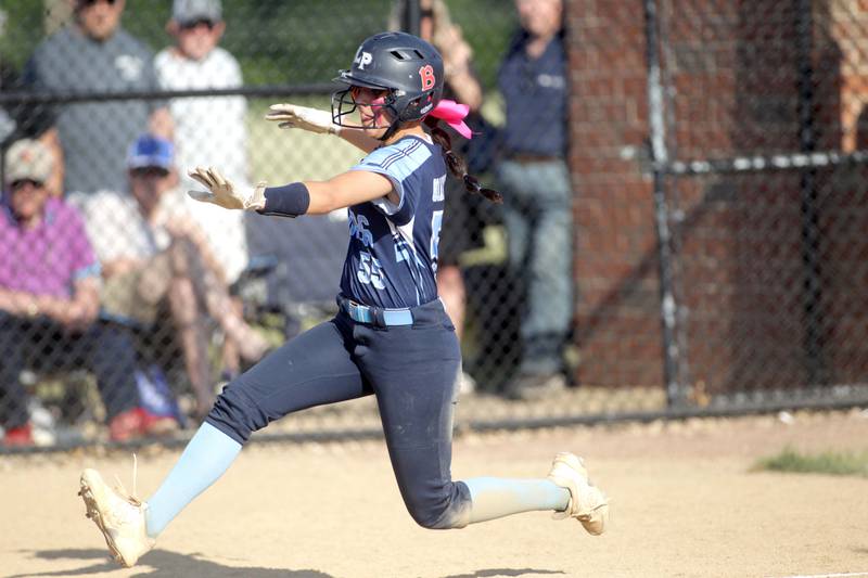 Lake Park’s Mia Giammarese gets a run during the Class 4A St. Charles North Sectional final against St. Charles North on Friday, June 2, 2023.