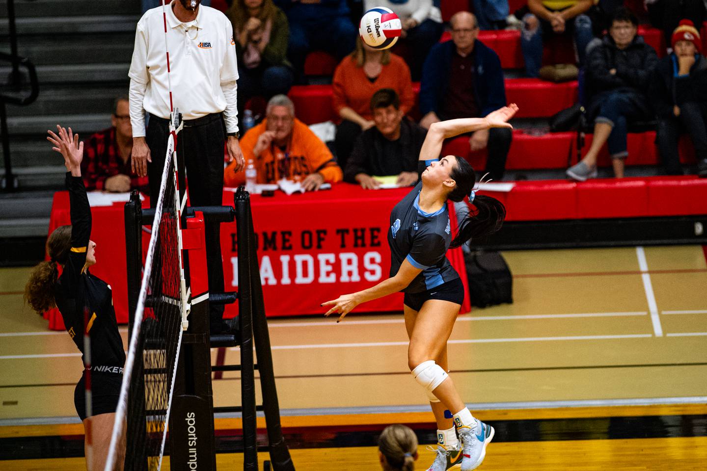 Willowbrook's Calli Kenny goes up for a spike against Joliet West during the super-sectional game on Friday Nov. 3, 2023 at Bolingbrook High School