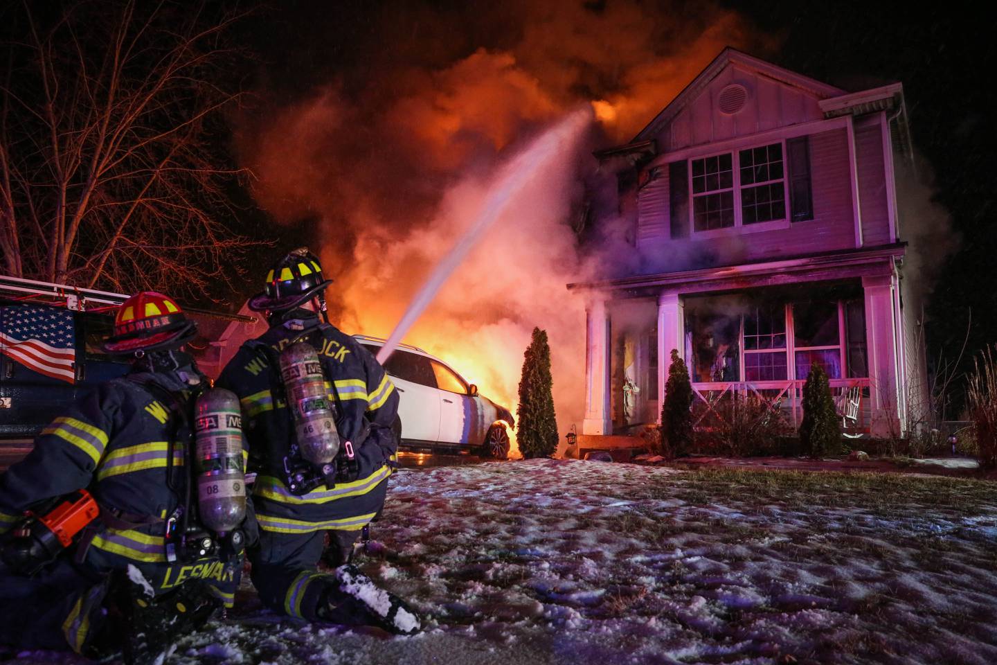 Woodstock Fire/Rescue District firefighters extinguished a blaze believed to have started in the garage of a two-story home in the 200 block of Martin Drive in Woodstock the night of Saturday, Jan. 22, 2022.