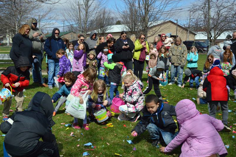 The 5- and 6-year-olds take their turn during Forreston's annual Easter egg hunt in Memorial Park on April 16.