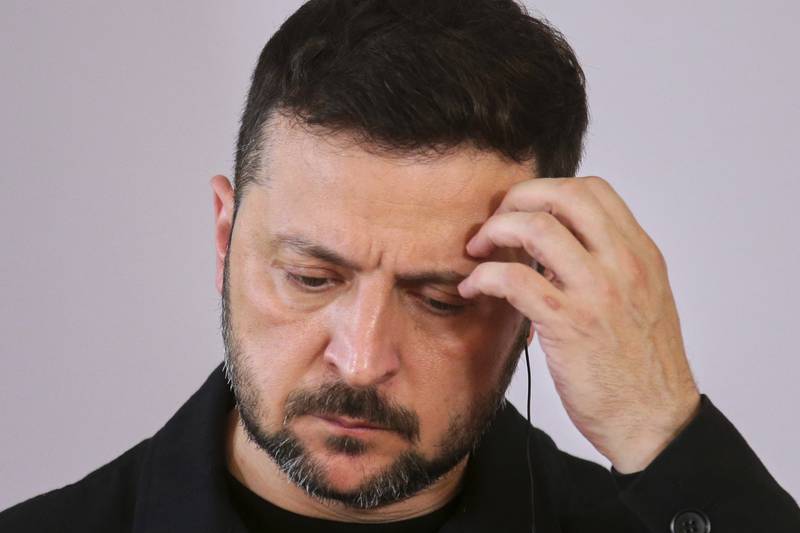 FILE - Ukraine's President Volodymyr Zelenskyy attends a press conference during his visit to Vienna, Austria, June 16, 2025. (AP Photo/Heinz-Peter Bader, File)