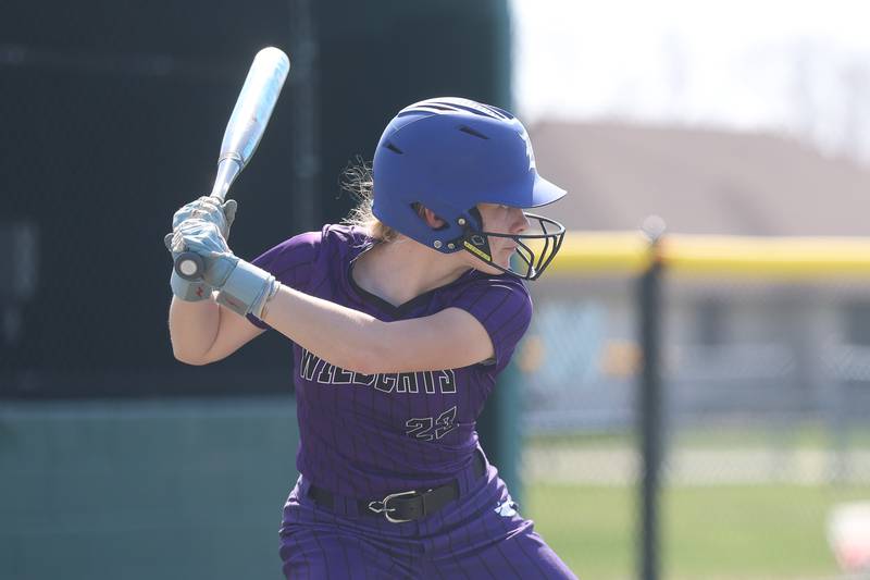 Wilmington’s Emilie Strong locks in on a pitch against Coal City on Monday, March 30, 2026 in Coal City.