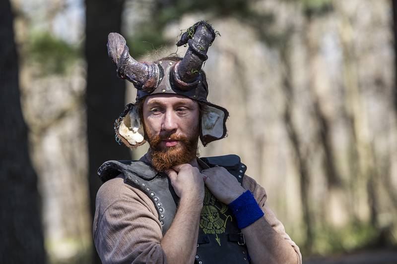 Aric Abell of Sterling contemplates his team’s move Saturday, April 13, 2024 during game play of CER LARP.