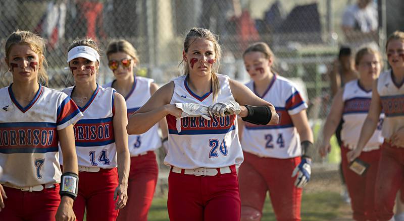 The Morrison Fillies walk off the field after falling 1-0 against West Central on Wednesday, May 24, 2023 in their Class 1A sectional semifinal at St. Bede Academy.