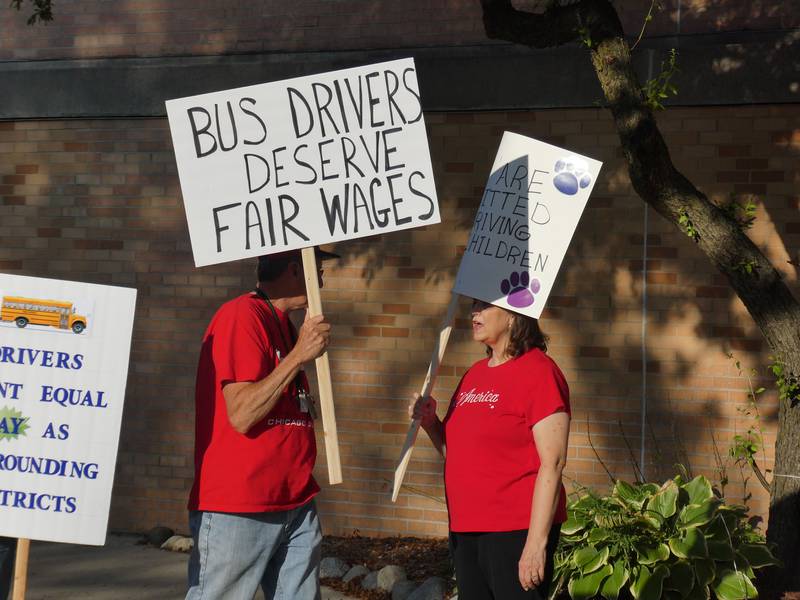 A collection of Prairie Grove District 46 staff including bus drivers, paraprofessionals and custodians are protesting this week after contract negotiations with the district for the current school year have stalled.