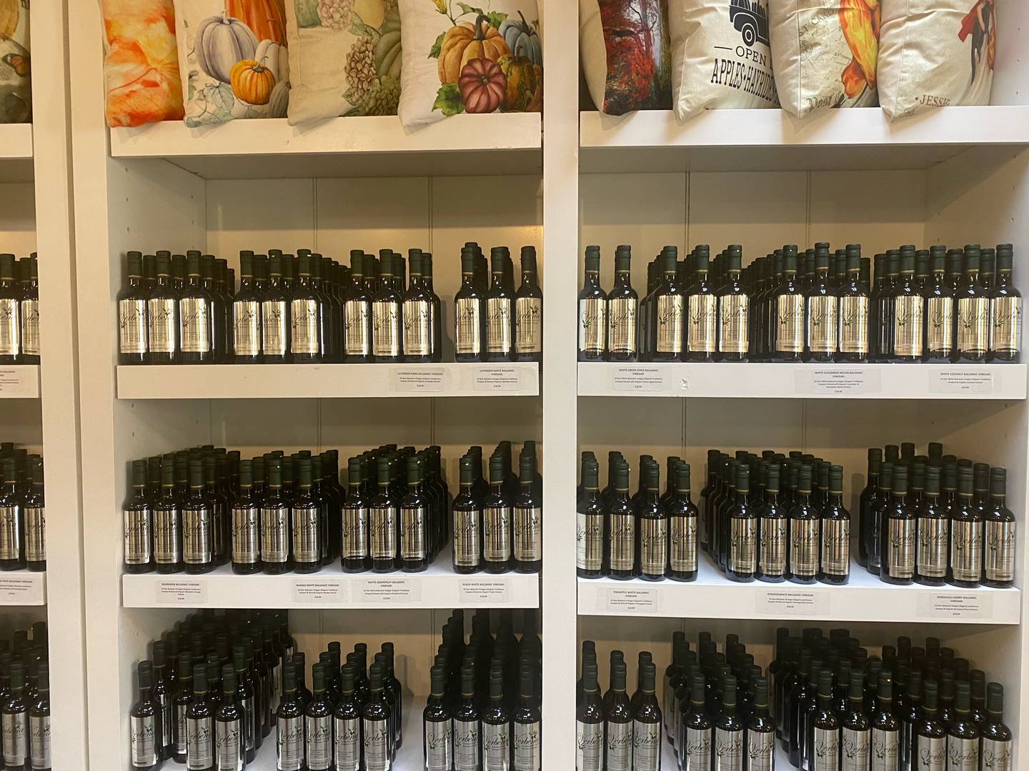 Verbena offers over 80 flavors of oil and vinegars imported from Modena, Italy. Each is bottled and labeled in the store. The oil is cold pressed without preservatives or chemicals. The balsamics are barrel aged for 15 to 20 years without sugars, chemicals, or preservatives. The shelf life of each can be up to three years if stored properly.