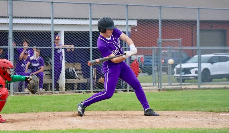 Jonathan Andrist hits the ball during Rochelle's game with La Salle-Peru. Andrist had two hits in the 15-5 win.