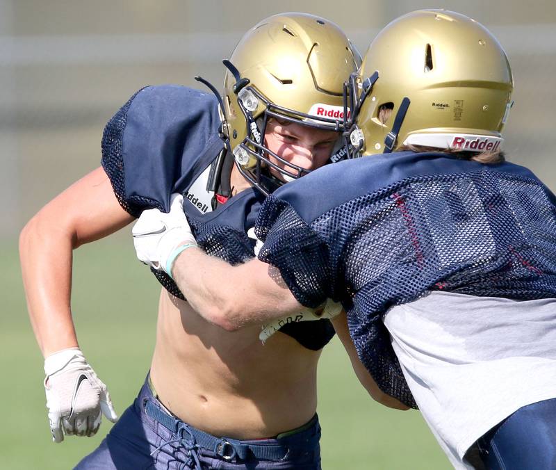 Hiawatha running back Cole Brantley works through a drill during practice Monday, Aug. 16, 2021 at the school in Kirkland.