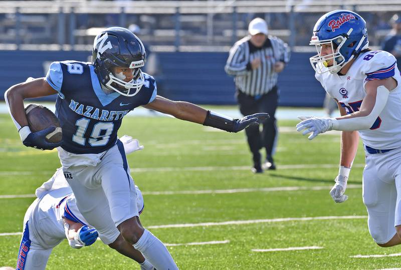 Glenbard South's Cam Williams (8) waits for the game to start before a Class 5A second round game against Nazareth on Nov. 4, 2023 at Nazareth Academy in LaGrange Park.