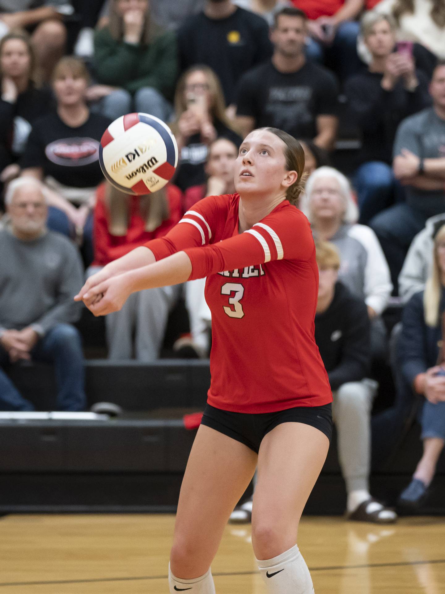 Huntley's Alexandria Goritz sets the ball during the Class 4A Sectional girls volleyball final against Libertyville on Thursday, November 7, 2024 at McHenry High School. Ryan Rayburn for Shaw Local