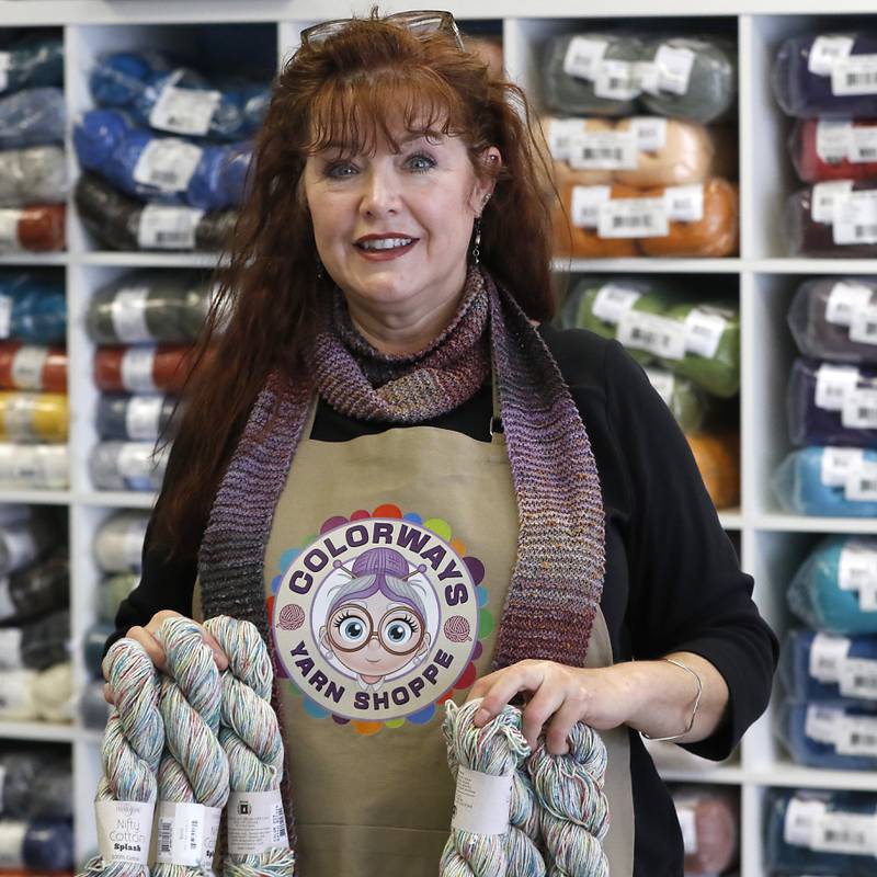 Kendall Nolan on Thursday, Nov. 21, 2024, inside her new business, Colorways Yarn Shoppe, in Crystal Lake Plaza.