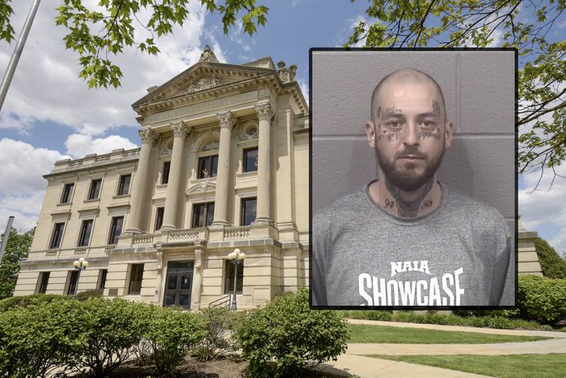 Timothy Geiken, 37, of the 400 block of South Locust Street, Sycamore, pleaded guilty Monday, Feb. 27, 2023 to aggravated domestic battery and strangulation, and aggravated battery causing great bodily harm after a 2021 incident where he beat and choked a woman, according to DeKalb County court records. (Inset photo provided by DeKalb County Jail)