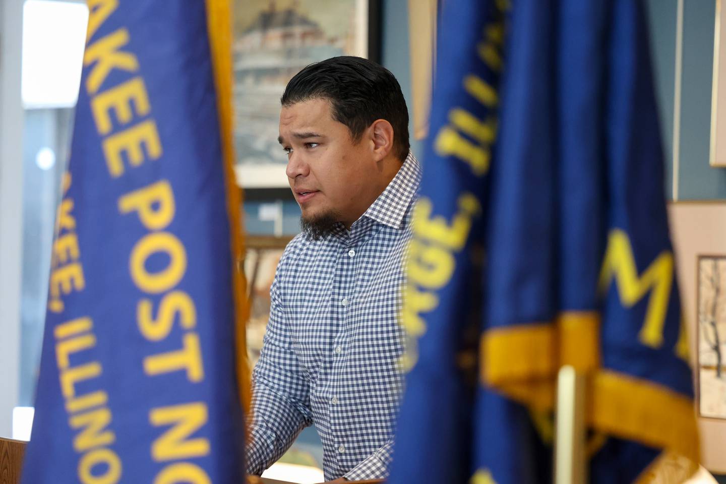 U.S. Army National Guard veteran Eric Peterson, superintendent of the Veterans Assistance Commission of Kankakee County, gives the welcome address during the Kankakee County Veterans Council's Veterans Day Ceremony on Nov. 11, 2025, at the Kankakee County Museum.