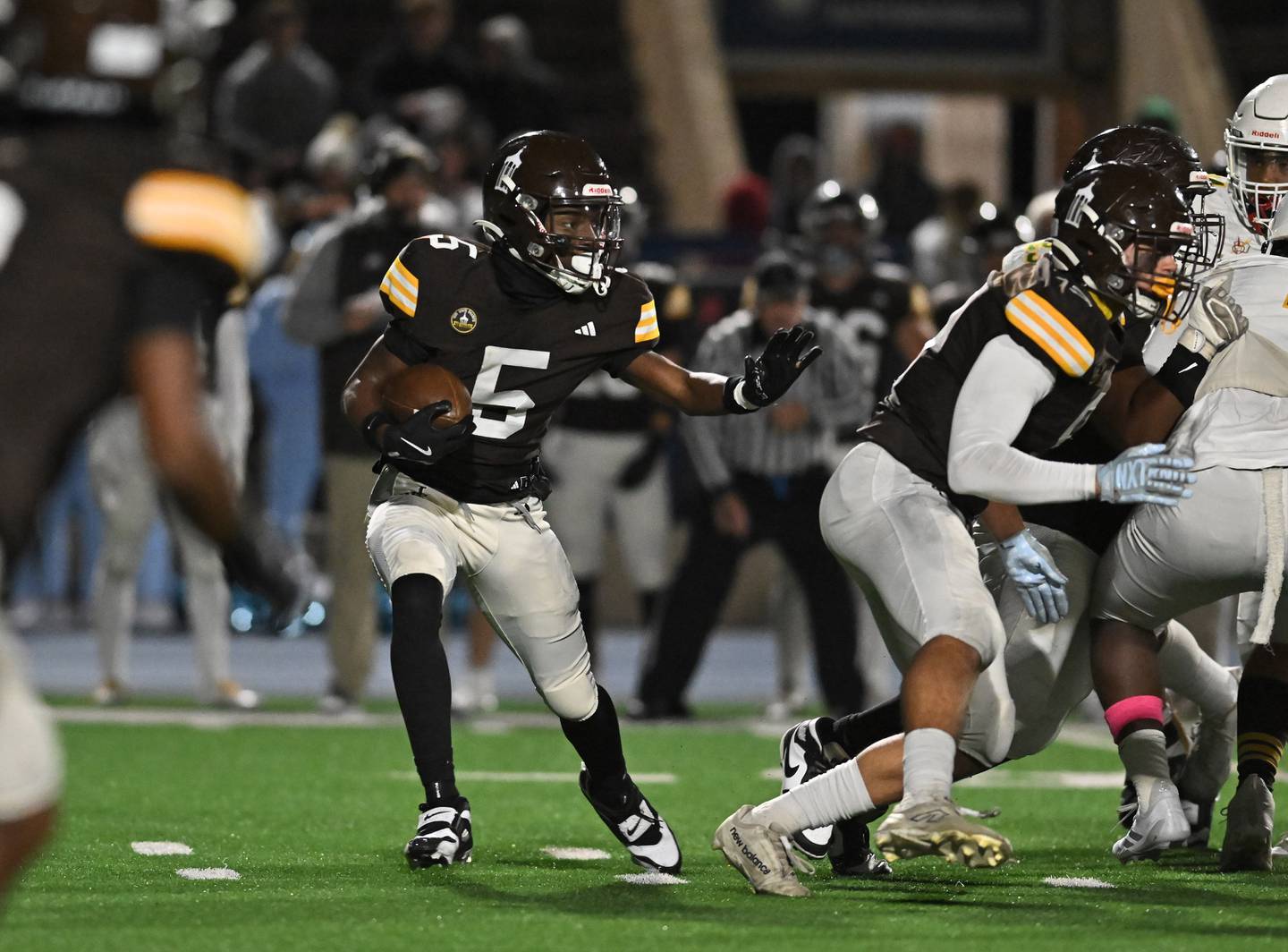 Joliet Catholic's Craig Peacock (5) in action during the conference game against Providence Catholic on Friday, OCT. 24, 2025, at Joliet.