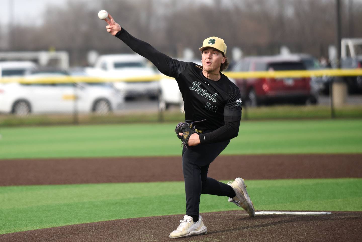 Bishop McNamara's Dom Panozzo throws a pitch during a game at Coal City Thursdau, April 3, 2025.
