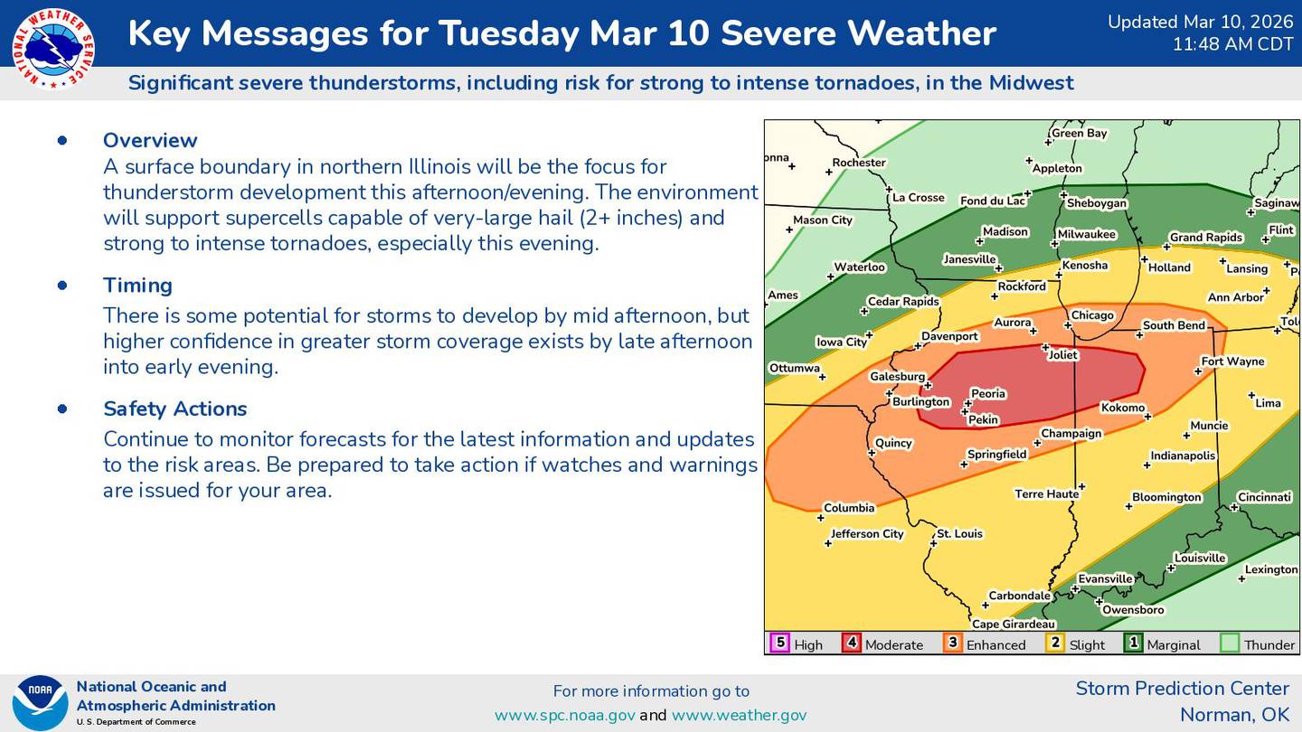An upgraded tornado outlook for Illinois for March 10, 2026