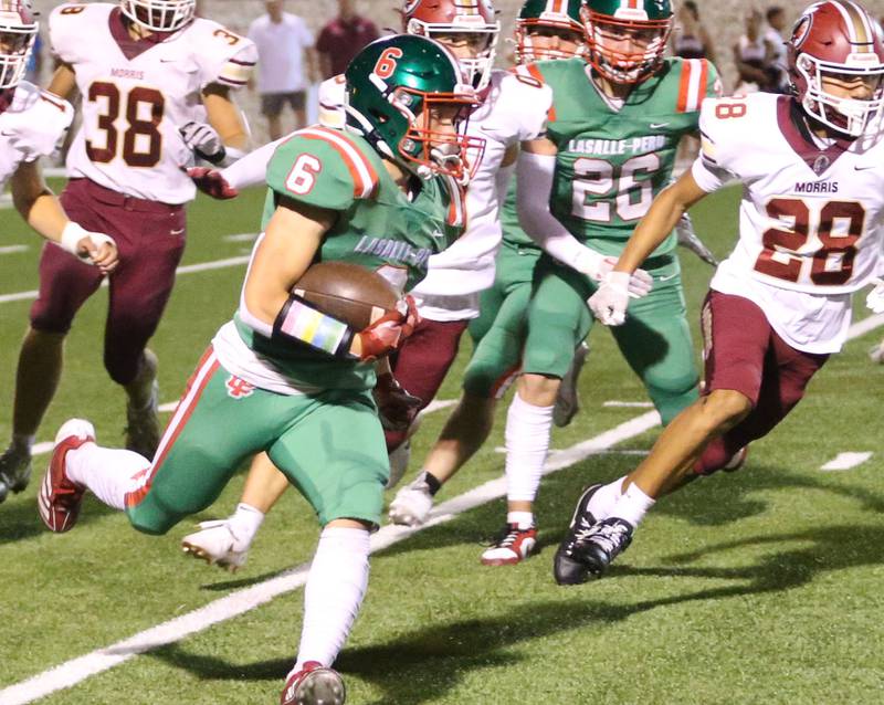 L-P's Adrian Arzola sprints down the field on a return against Morris on Friday, Sept. 20, 2024 at Howard Fellows Stadium.