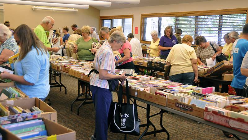 The annual used book sale at the Yorkville Public Library, held during Hometown Days, attracted a large crowd of book shoppers.