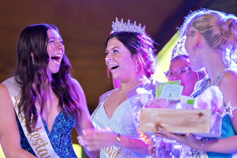 Alyvia Whelchel, a senior at Amboy High School, reacts to coming in first runner up Thursday, Aug. 21, 2025, during the 2025 Miss Amboy pageant.