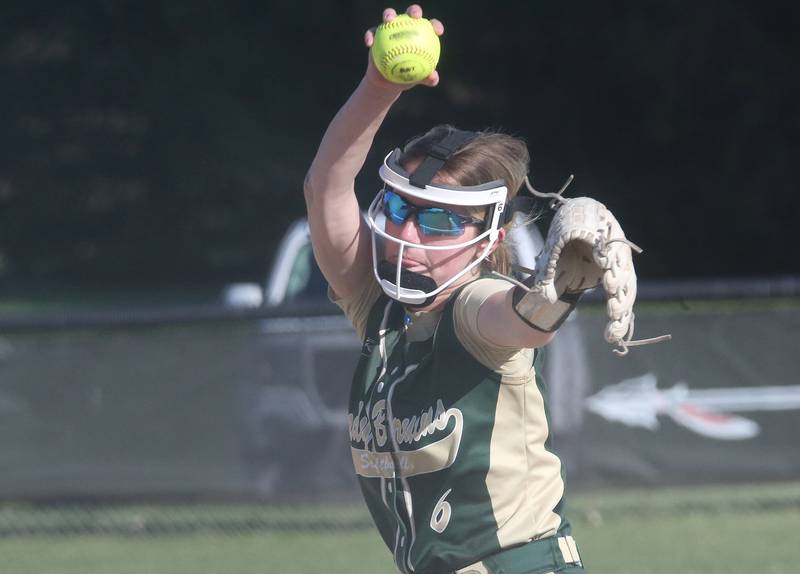 St. Bede pitcher Chipper Rossi lets go of a pitch to Woodland/Flanagan-Cornell on Tuesday, April 8, 2025 at Woodland High School.