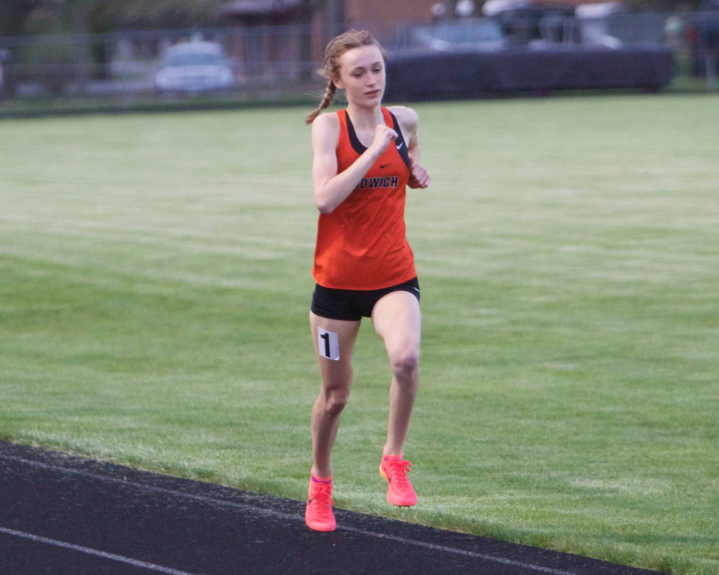 Sandwich's Sunny Weber competes in the 1600-meter run at the Interstate 8 Conference track meet last season in Sycamore.