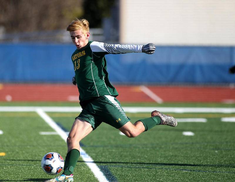 Crystal Lake South's Alex Canfield gets a shot on goal during the IHSA Class 2A state semifinals against Troy Triad at Hoffman Estates High School on Nov. 8. Canfield on Tuesday committed to play soccer at Illinois-Chicago.