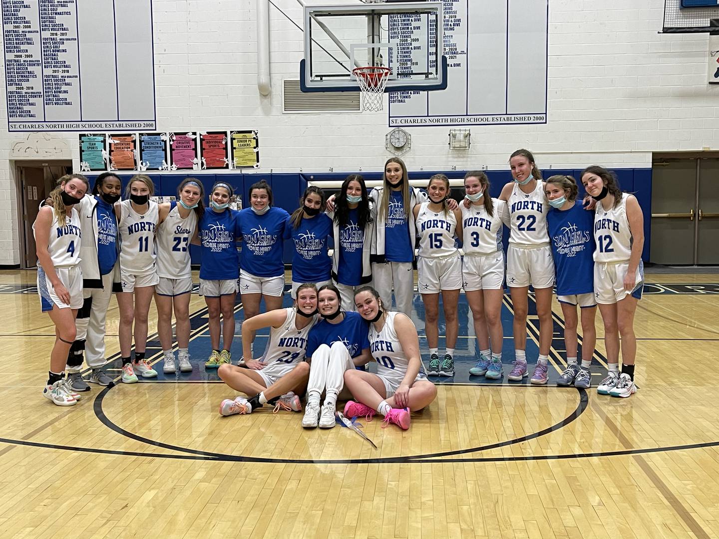 St. Charles North girls basketball team posing on Feb. 3 2022.