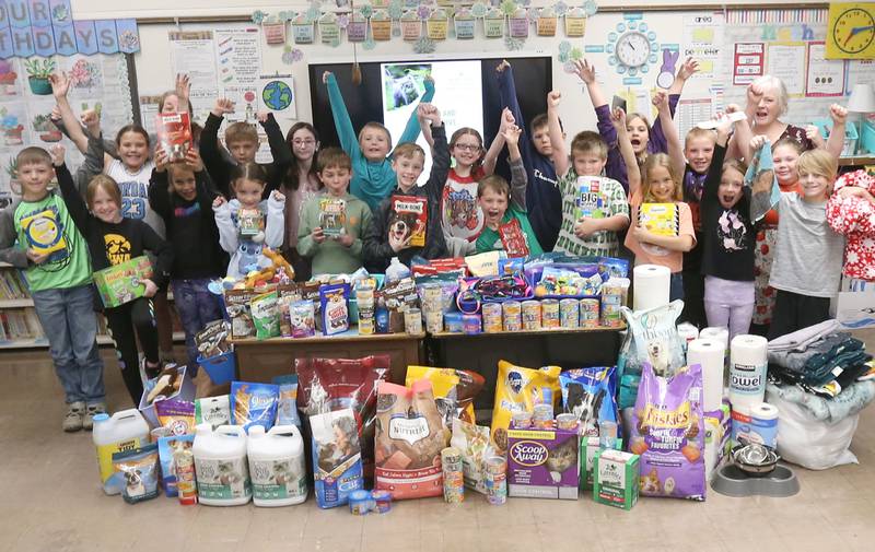 Karin Cartwright's third-grade class raised pet donations for the animal control office in Princeton on Tuesday, April 23, 2024 at Lincoln School in Princeton.