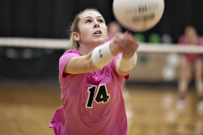Dixon’s Morgan Hargrave saves a ball Thursday, Oct. 13, 2022 against Rock Falls.