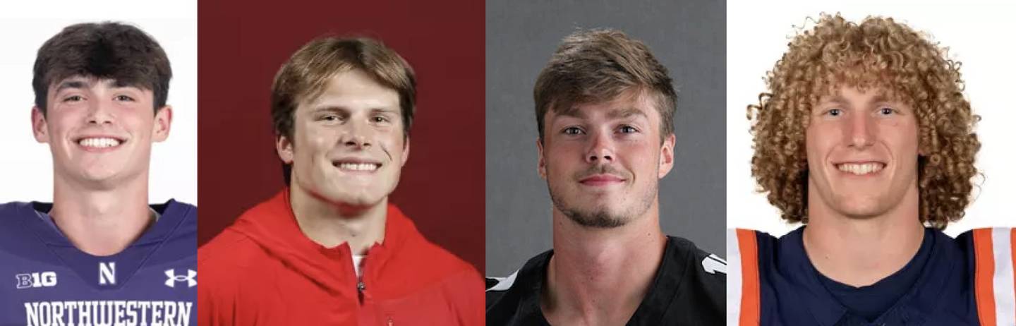 Bureau County had representation at four Bowl games this season with Noah LaPorte (left) at Northwestern, Drew Harp at North Central College, Teegan Davis at Iowa and Mac Resetich at Illinois.
