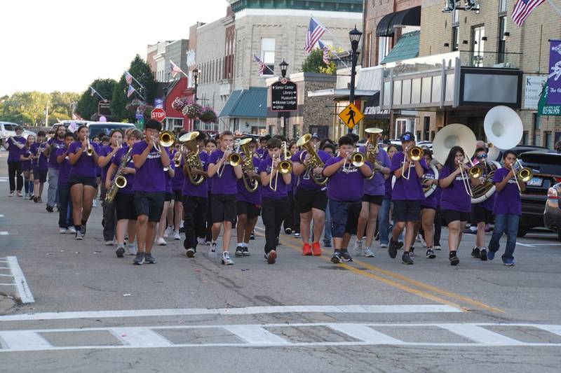The RTHS band plays in the Rochelle Township High School Homecoming parade on Thursday, Sept. 25, 2025 in downtown Rochelle.
