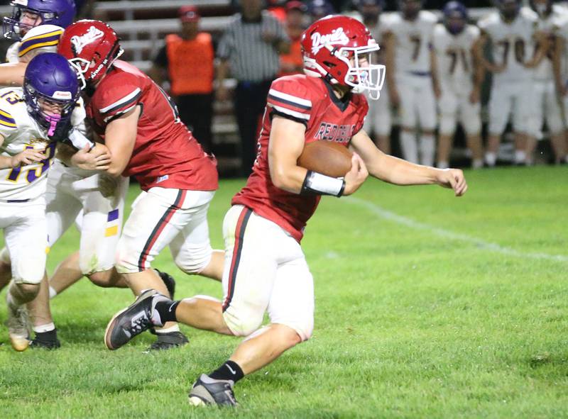 Hall's Aiden Redcliff finds an opening to sprint down the field against Sherrard on Friday, Sept. 19, 2025 at Richard Nesti Stadium.
