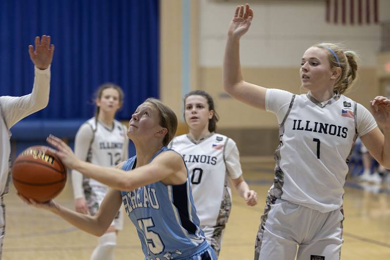 Bureau Valley’s Taylor Neuhalfen looks to put a shot up against Newman Monday, Jan. 23, 2023.