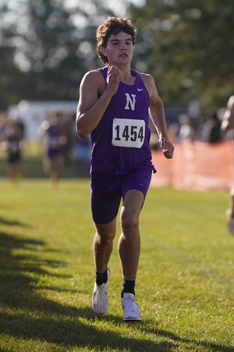 Downers Grove North’s Ryan Morton competes in the Eddington cross country invitational at Kaneland High School in Maple Park on Saturday, Sep 21, 2024.