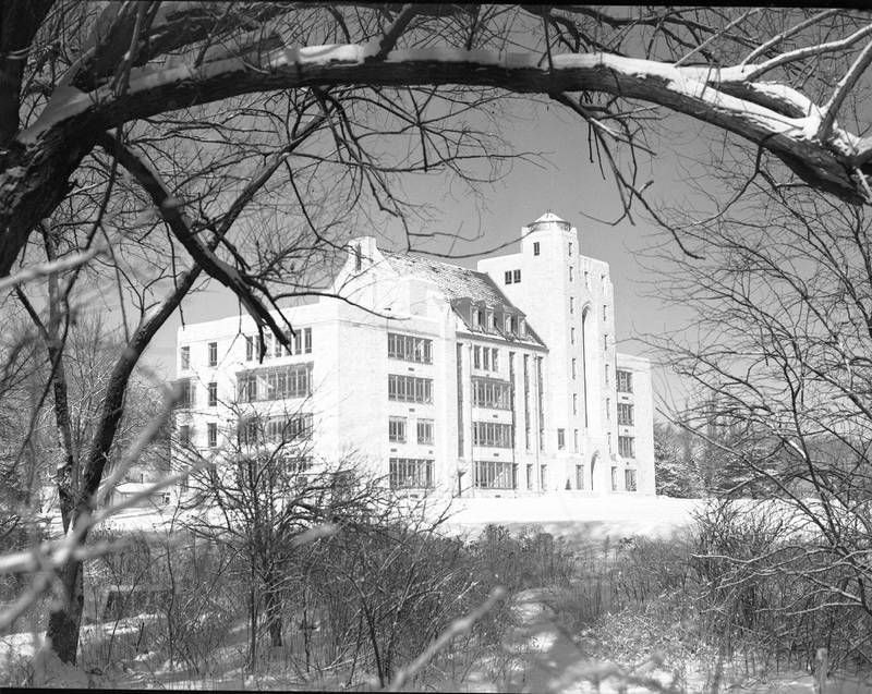 Davis Hall on the Northern Illinois State Teachers College (later Northern Illinois University) campus, looking northwest, Dec. 6, 1942.