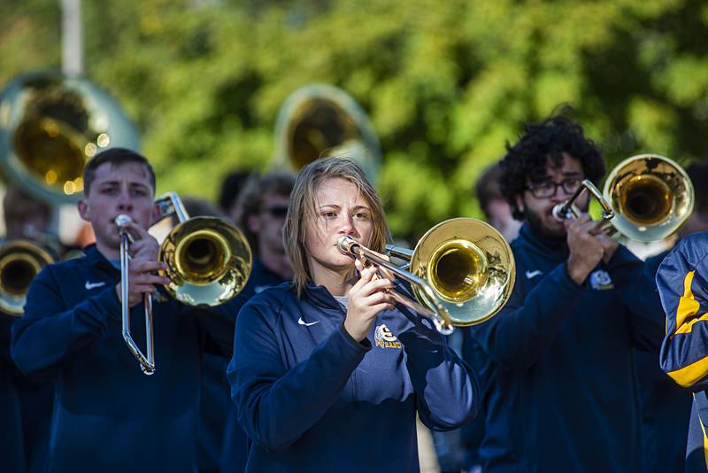 The Sterling High School marching band leads off the 2022 homecoming parade Friday, Oct. 7, 2022.
