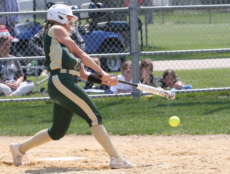 St. Bede's Ella Hermes gets a hit against Annawan/Wethersfield in the Class 1A Regional final game on Saturday, May 20, 2023 in Annawan.