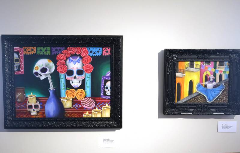 Work by artist Heraclio Mora Wednesday, Sept. 18, 2024, that is part of the Arts in Action exhibition at the Ellwood House Museum in DeKalb. The exhibit features work by local Latino artists and runs through the end of the year.