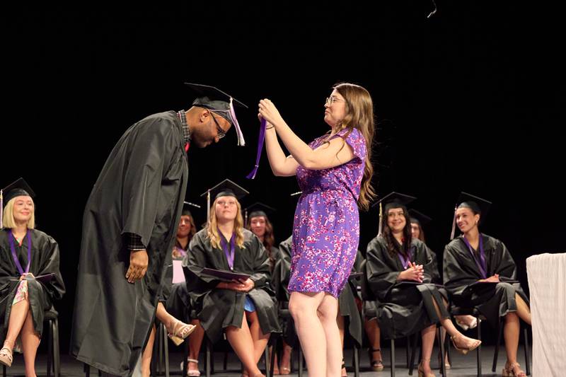 Eighteen new dental assistants celebrated completing their program during Illinois Valley Community College’s annual pinning ceremony July 27. They will become the backbone of dental practices, a comforting presence and bring the skills to assist in complex procedures and help maintain optimal oral health, Program Coordinator Lyndsey Beetz said in her remarks.