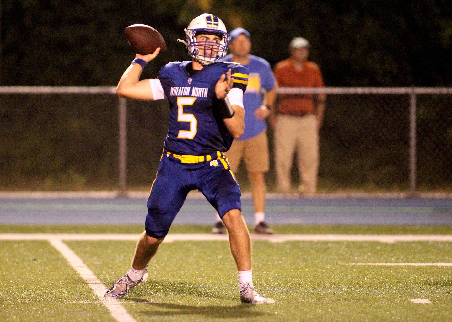 Wheaton North quarterback Mark Forcucci throws the ball during a home game against St. Charles North on Friday, Sept. 17, 2021.