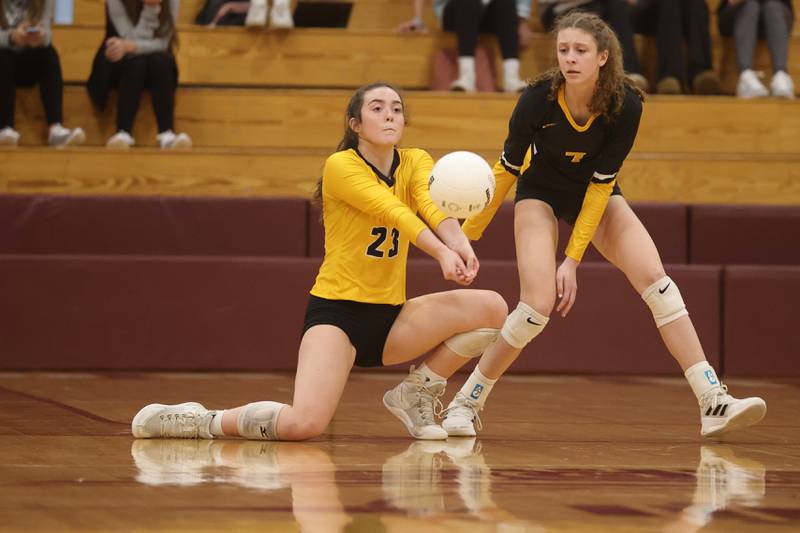 Joliet West’s Olivia Baxter receives the serve against Sandburg in the in the Class 4A Lockport Sectional title match on Wednesday.
