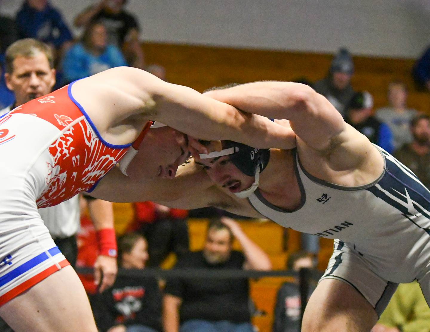 Drew Torza of Yorkville Christian goes head to head with an Oregon wrestler during the 152 weight class during the championship round on Saturday Dec. 10th where he took the win at the Plano Reaper wrestling classic held at Plano High School