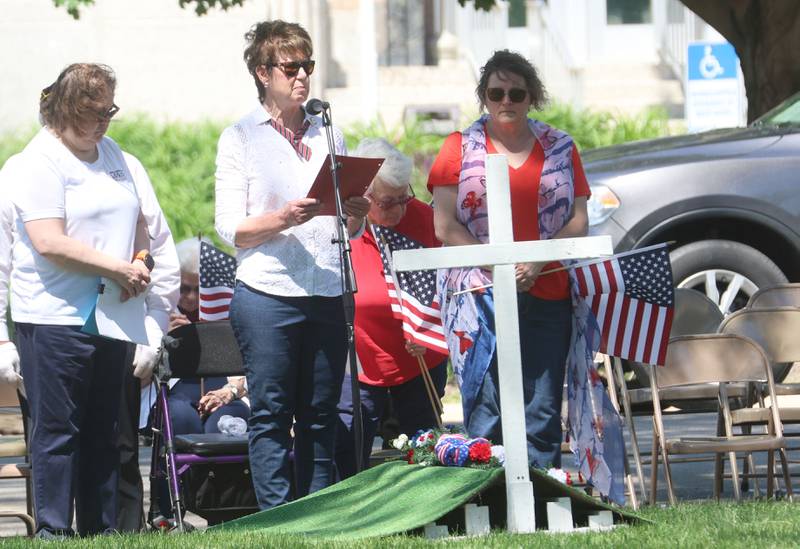 American Legion Post 125 Auxiliary president Jennifer Baumgartner reads a poem during the Memorial Day service on Monday, May 25, 2026 at Soldiers and Sailors Park in Princeton.