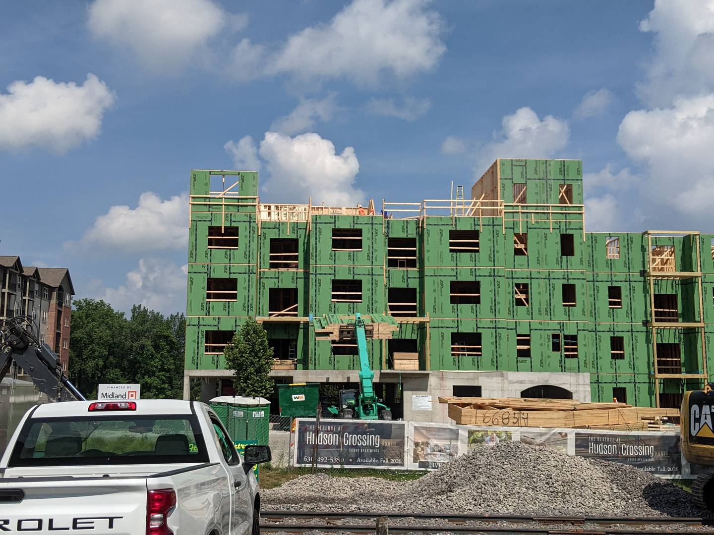 Oswego village officials are pleased with how fast construction is going on the second building at Shodeen Group’s The Reserve at Hudson Crossing luxury apartment building in downtown Oswego.