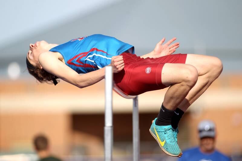 Aiden Smith of Dundee-Crown competes in the high jump during the Class 3A St. Charles North Sectional on Thursday, May 19, 2022.