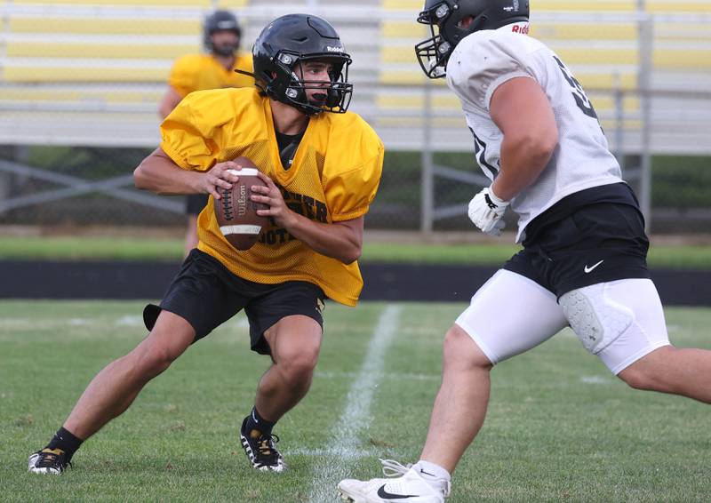 Lena-Winslow and Sycamore scrimmage Thursday, July 24, 2025, during a joint practice with Byron, Lena-Winslow and Sycamore at Sycamore High School.