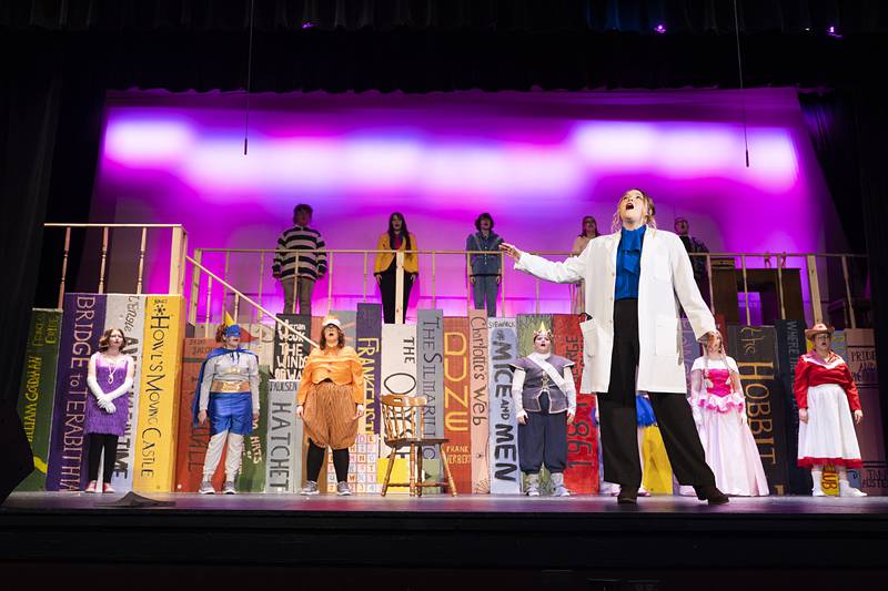 Dixon High School senior Madolynn Kirby sings the opener of DHS’s rendition of “Matilda” during rehearsal Tuesday, April 14, 2026. Show dates will be April 17 and 18 at 7pm and April 19 at 2pm. Performances will be held at the James A. Wiltz Auditorium on the campus of DHS.